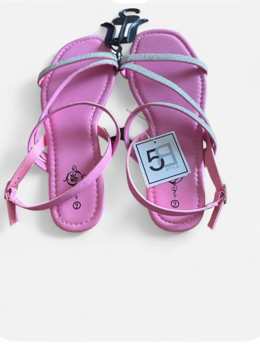 Pink Women's Strappy Sandals with Silver Detail